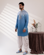 Side profile highlighting the kurta length and subtle gradient.