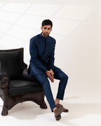 Front full angle highlighting pintuck detailing on bandhgala suit