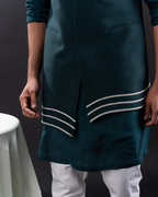 Close up shot of hem detailing of green bundi 